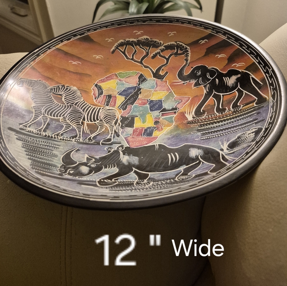 Beautiful handcrafted African safari animal themed bowl